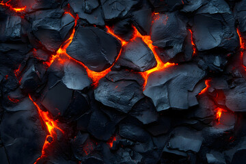 background of black stones and lava. texture of lava flowing through the stones