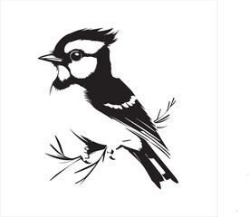 lack  Blue jay Silhouette Vector on Whit Background