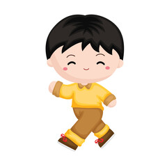 Kids Activity Walking Jogging Boy Cartoon Illustration Vector Clipart Sticker Decoration Background