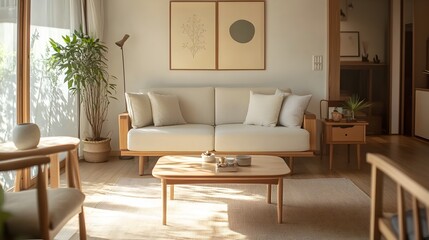 Minimalist Muji-Inspired Living Room with Serene Cozy Atmosphere and Neutral Design Elements