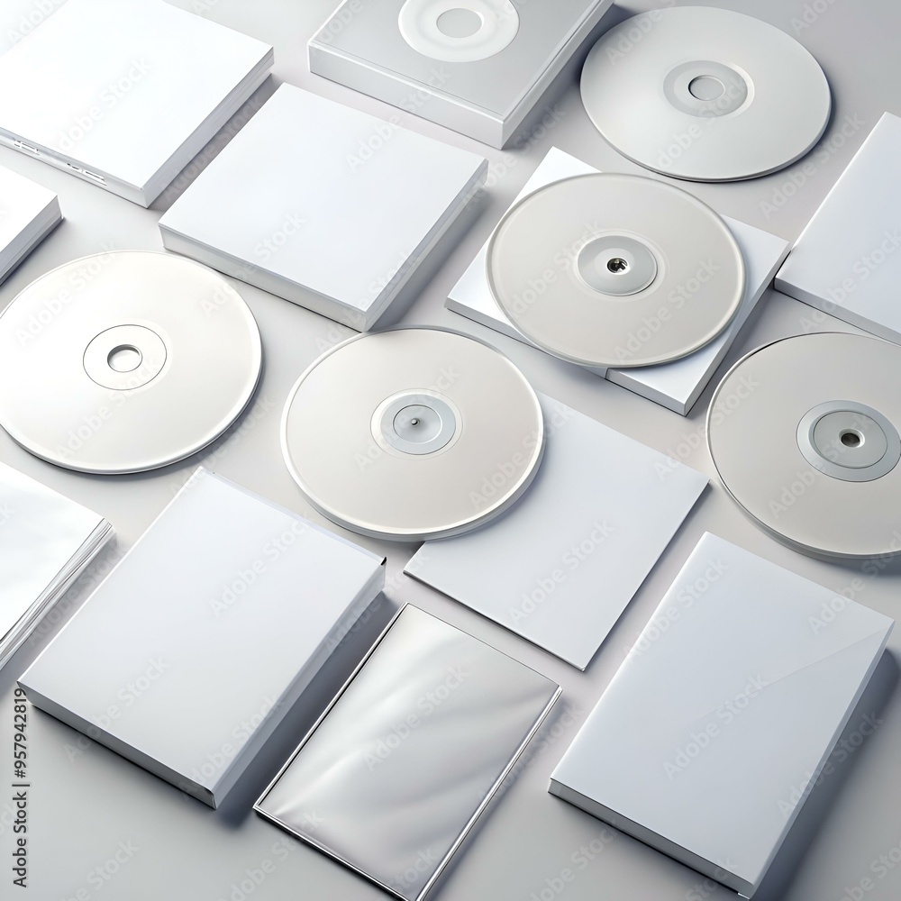 Poster a clean and minimal mockup featuring blank cds. cases. and inserts.