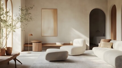 Minimalist Nordic-Style Living Room with Cozy Muted Color Palette and Inviting Ambiance