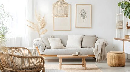Serene Nordic-Style Living Room with Natural Lighting and Simple Furnishings
