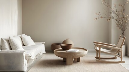 Functional and Warm Nordic-Inspired Living Room with Natural Textures and Soft Tones