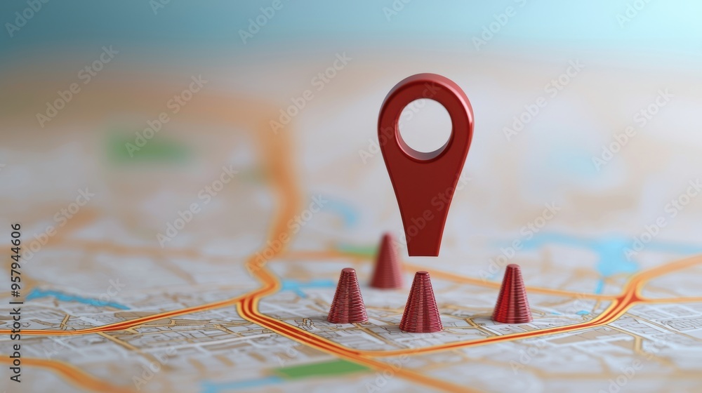 Poster global business expansion routes on map in perspective with copy space, selective focus, and quality