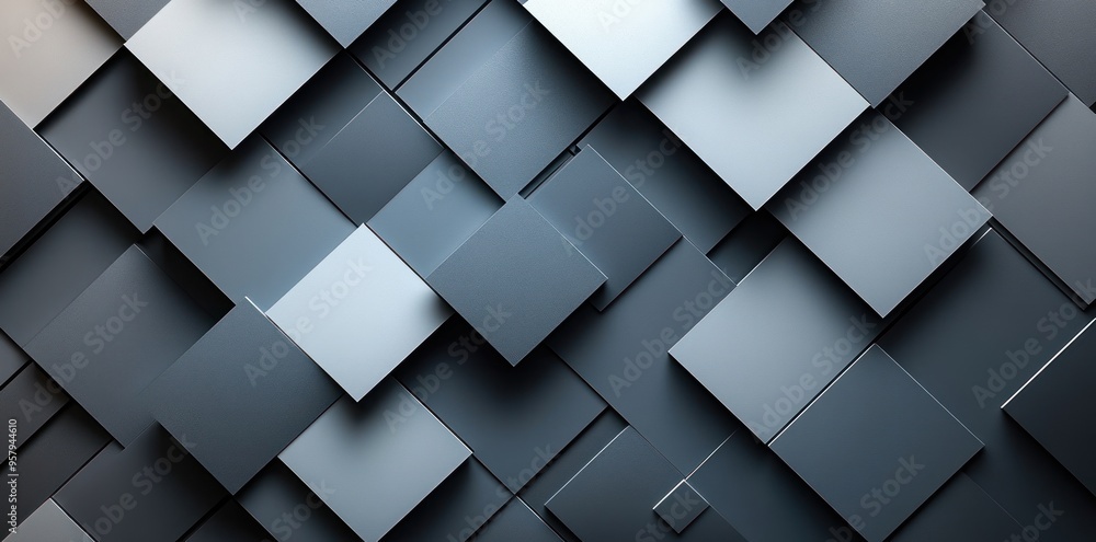 Poster abstract geometric pattern of interlocking grey squares