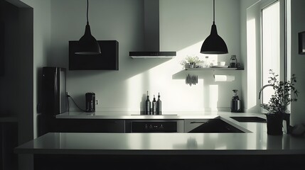 Minimalist Monochrome Kitchen with Sleek Contemporary Decor