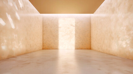 Epic shining luxurious empty room in mother-of-pearl tones flooded with sunlight.