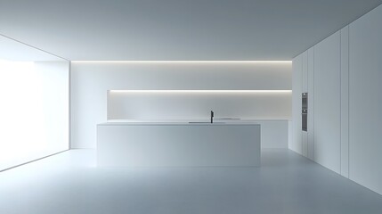 Minimalist All-White Kitchen with Sleek Lighting Design