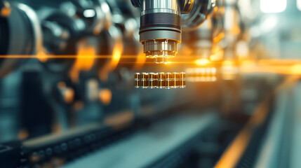 Fototapeta premium Detailed close-up of an industrial robot handling production