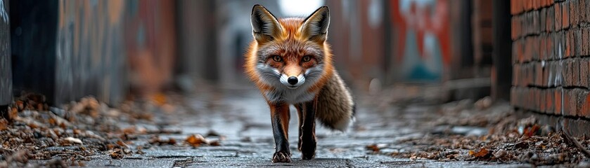 Fototapeta premium An agile fox navigating a bustling alley