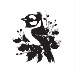 lack  Blue jay Silhouette Vector on Whit Background