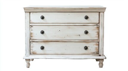 white wooden dresser with three drawers on a white background