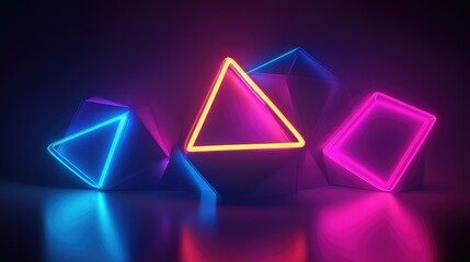 Glowing geometric shapes in neon colors