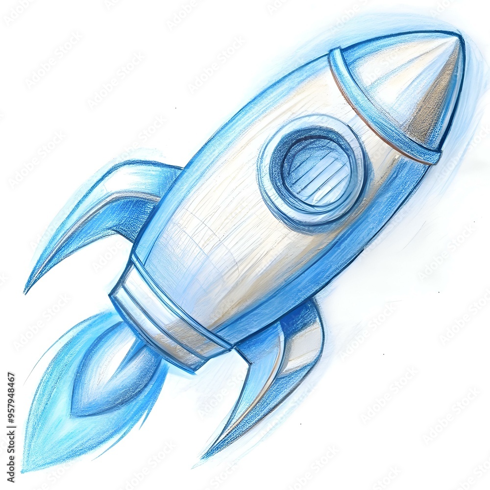 Poster a hand drawn illustration of a charming retro rocket. perfect for adding a playful and vintage touch
