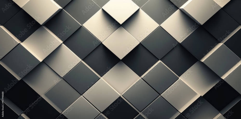 Poster abstract 3d geometric pattern with light and dark squares