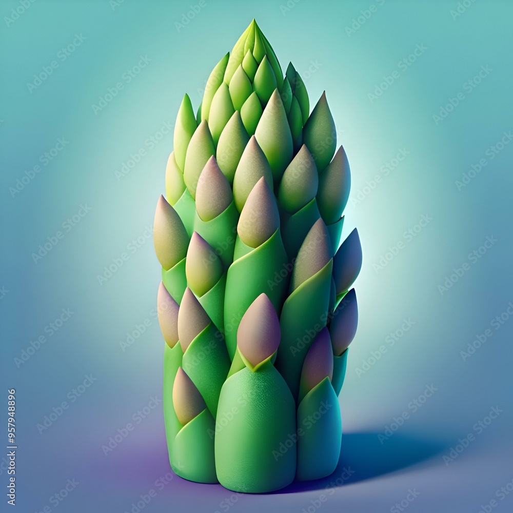 Aufkleber a vibrant 3d rendering of a single asparagus spear. showcasing its unique texture and organic form.