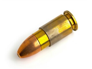 A brass bullet on a white background