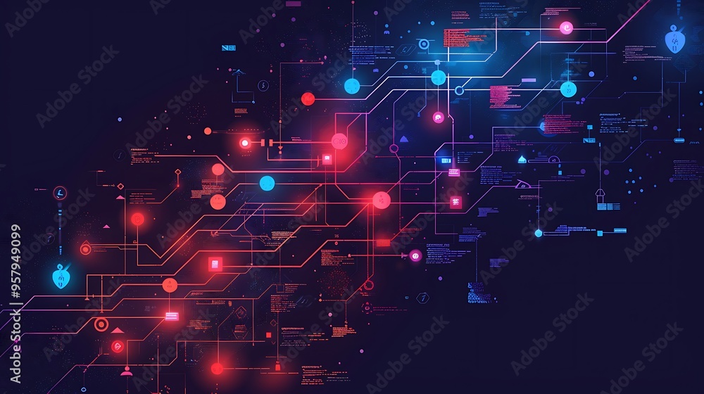 Poster abstract digital network with dots lines cables wires nodes digital data flow for modern futuristic 