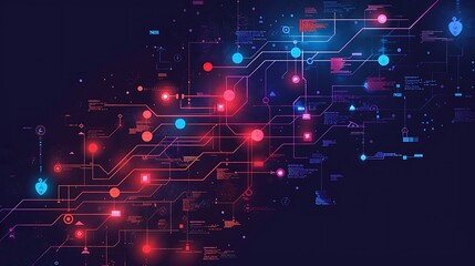 Obraz premium Abstract Digital network with dots lines cables wires nodes digital data flow for Modern Futuristic Illustration Graphic Design Technology Concept.