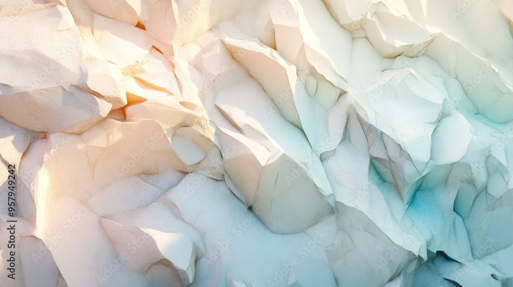 Poster 3d rendering of a fragment of a polished stone wall featuring pastel colors illuminated by daylight