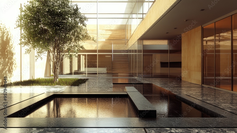 Poster interior space representation in 3d rendering without walls