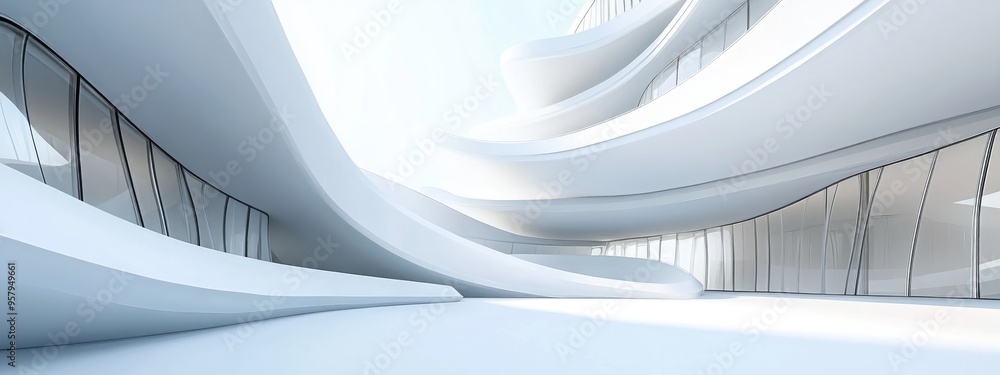 Poster abstract design concept of white architecture in 3d rendering