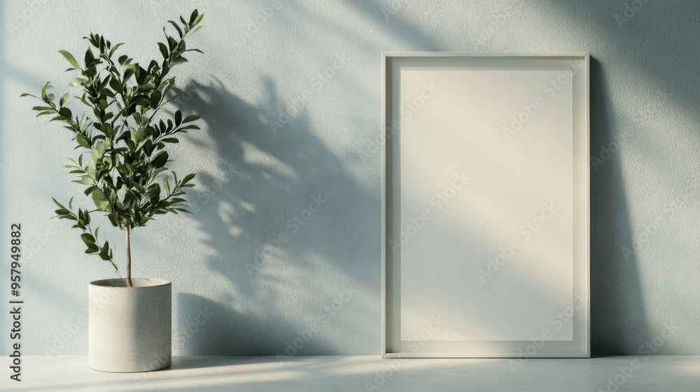 Poster 3d rendering of a minimalist style frame on a wall composition as a concept