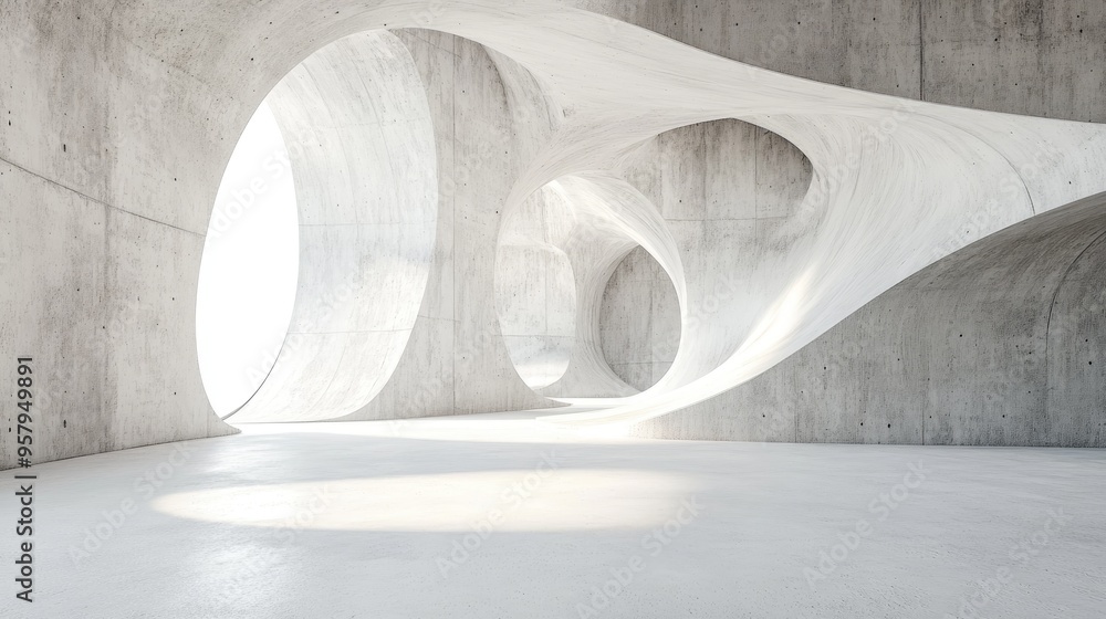 Poster 3d rendering of an abstract white and concrete parametric interior featuring a window