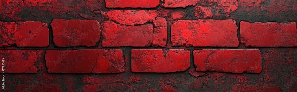 Poster 3d rendering of a close up view of an aged red brick stone wall featuring an abstract design with a 
