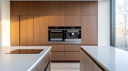 Fototapeta premium Sleek and Minimal Modern Kitchen with Built-In Oven and Sophisticated Design