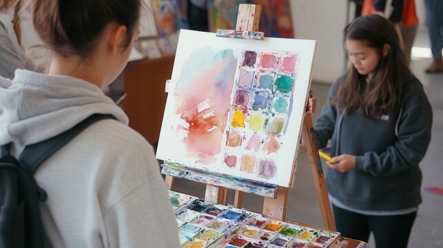 Mastering Watercolor Techniques: Artist Leading Vibrant Painting Workshop with Soft Brush Strokes and Artistic Instruction