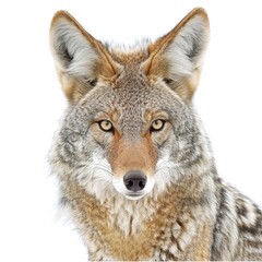 Fototapeta premium Beautiful Coyote s Watchful Stare on a Clear Surface or PNG Transparent Background. 