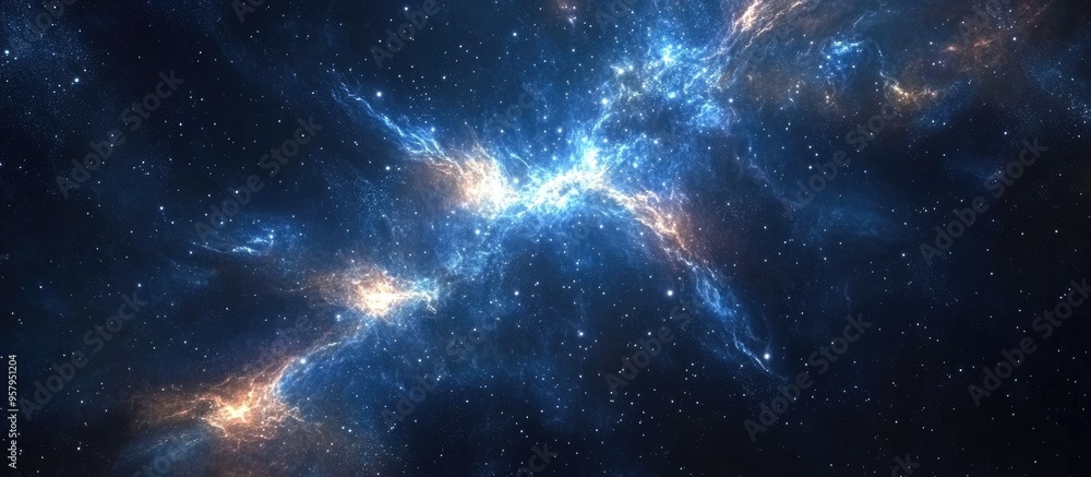 Poster Vast interstellar deep space depicted in a 3D cartoon rendering featuring a starfield filled with stars and space dust Cosmic artwork showcases distant swirling galaxies and glowing nebula clouds