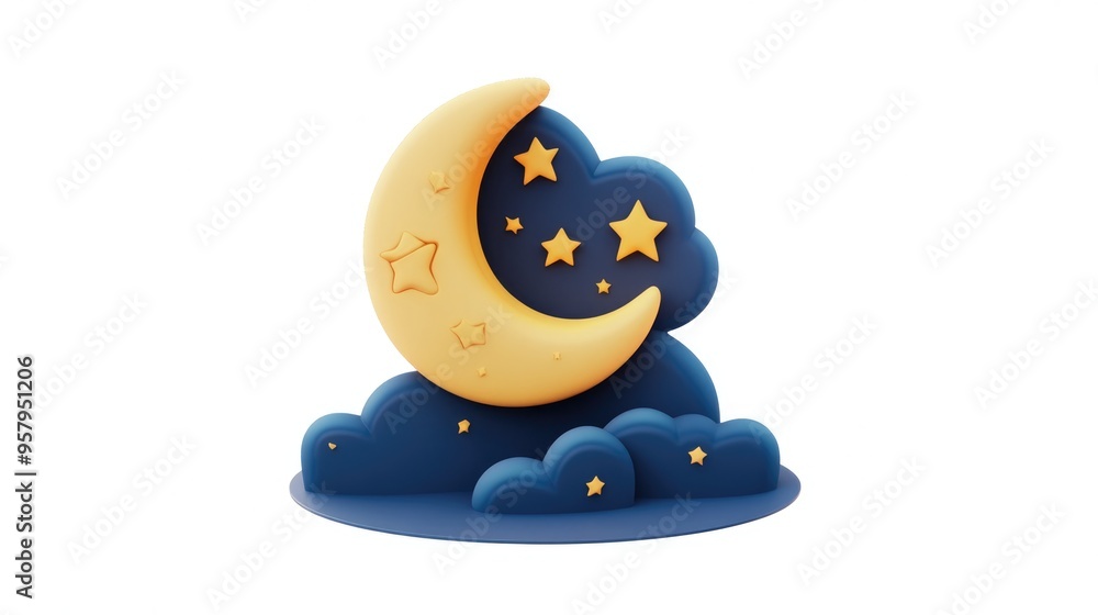 Aufkleber flat icon of starfall night in 3d cartoon rendering isolated on white background