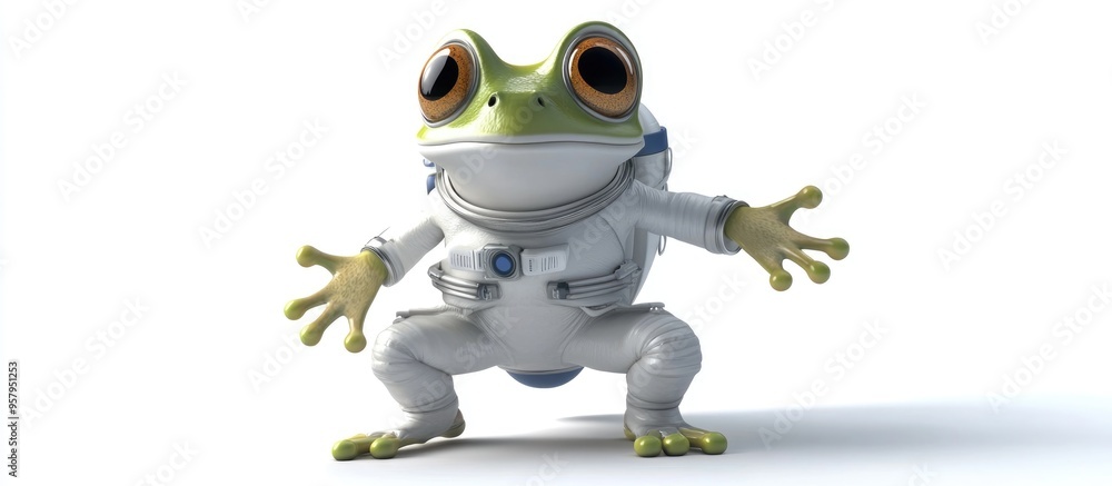 Poster isolated astronaut frog in 3d cartoon rendering