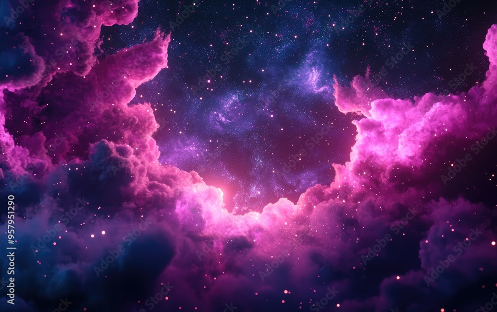 Aufkleber Space nebula in 3D cartoon rendering suitable for projects related to science research and education 3D illustration