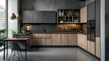Fototapeta premium Sophisticated and Functional Modern Kitchen with Industrial Flair