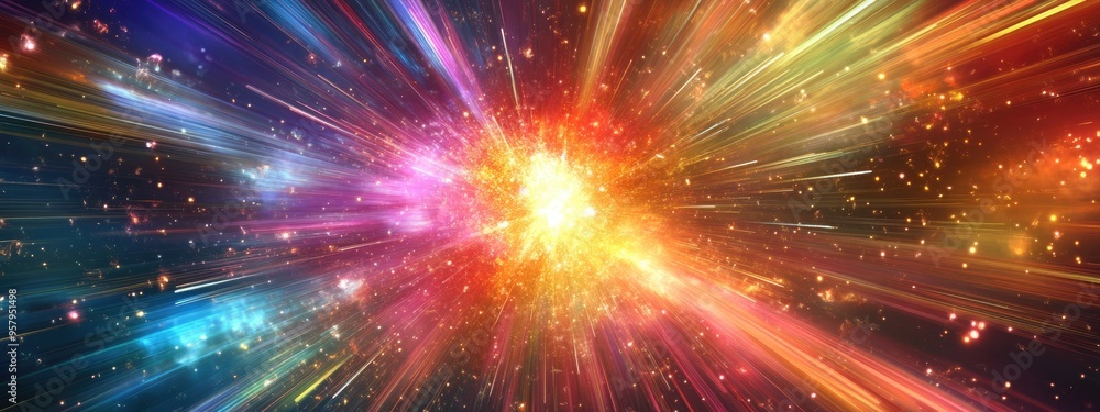 Poster abstract multicolored background featuring a 3d cartoon rendering of an explosion star with gloss an