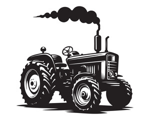 A tractor Vector black clipart isolated on a white background, A farm Tractor Silhouette
