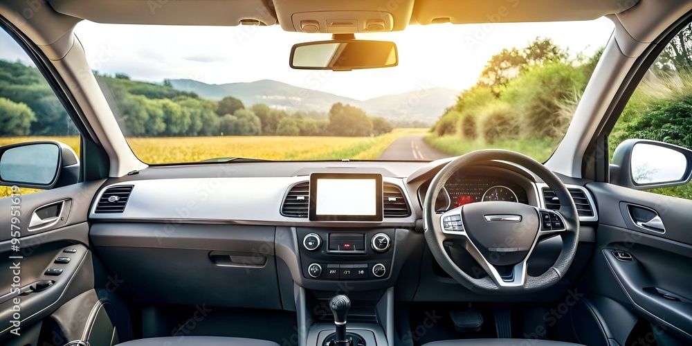 Poster modern car dashboard mockup with a blank touchscreen display. perfect for showcasing your app. websi