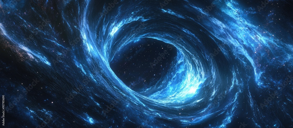 Aufkleber huge black hole warps space in 3d cartoon rendering realistic science fiction art at 5k resolution