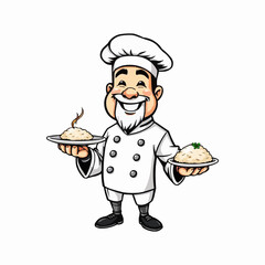 chef mascot logo design. Chef Design vector Logo illustration, Restaurant logo. Cartoon smiling chef character with food 