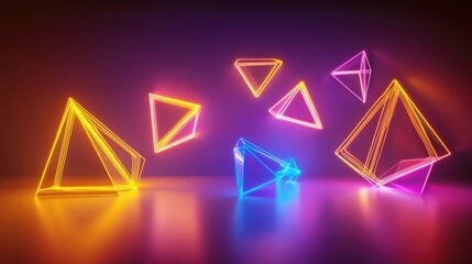 Fototapeta premium Glowing geometric shapes in neon colors