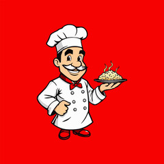 chef mascot logo design. Chef Design vector Logo illustration, Restaurant logo. Cartoon smiling chef character with food 