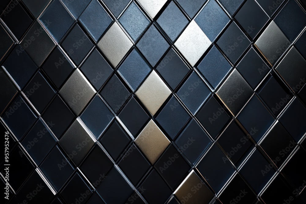 Poster abstract metallic tiles in diagonal pattern