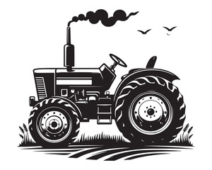 A tractor Vector black clipart isolated on a white background, A farm Tractor Silhouette
