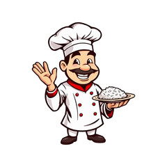 chef mascot logo design. Chef Design vector Logo illustration, Restaurant logo. Cartoon smiling chef character with food 