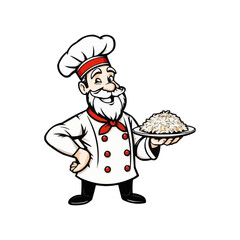 chef mascot logo design. Chef Design vector Logo illustration, Restaurant logo. Cartoon smiling chef character with food 