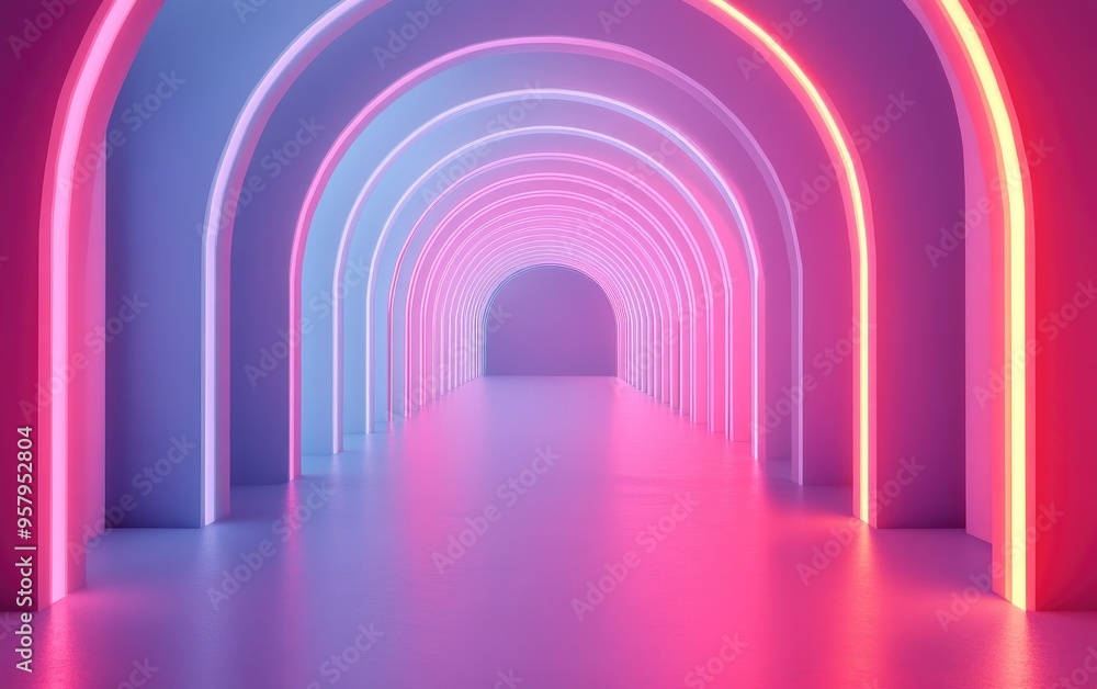 Aufkleber abstract architectural background featuring an arched interior in a 3d render